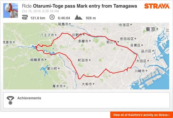 Strava: Otarumi-Toge pass Mark entry from Tamagawa